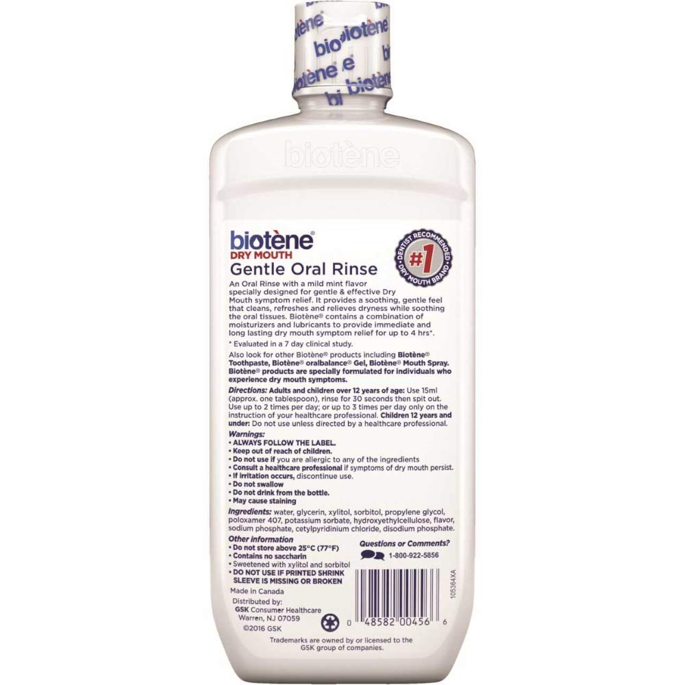 Biotene Dry Mouth Gentle Oral Rinse, Mild Mint, 16 Ounces ea