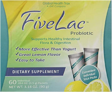 FiveLac Probiotic Lemon Flavor Dietary Supplement (4 Box) 60 Packets b1.6 Pounds