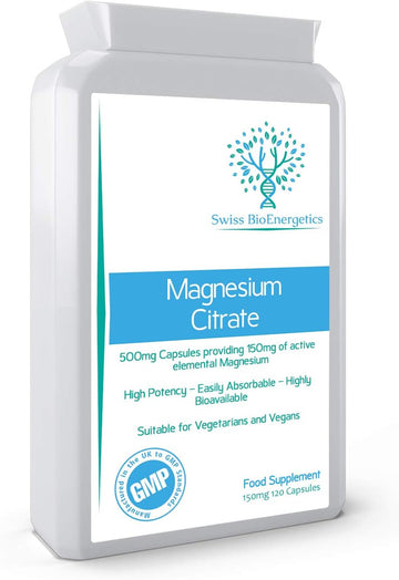 Magnesium Citrate 500mg 120 Capsules - Providing 150mg of Active Eleme0.5 Grams