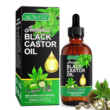 ALIVER Jamaican Black Castor Oil, Castor Oil Organic Cold Pressed Unrefined, Castor Oil for Eyelashes Eyebrows Body, Org