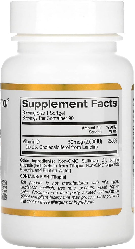 California Gold Nutrition Vitamin D3, 50 Mcg (2,000 Iu), 90 Fish Gelat