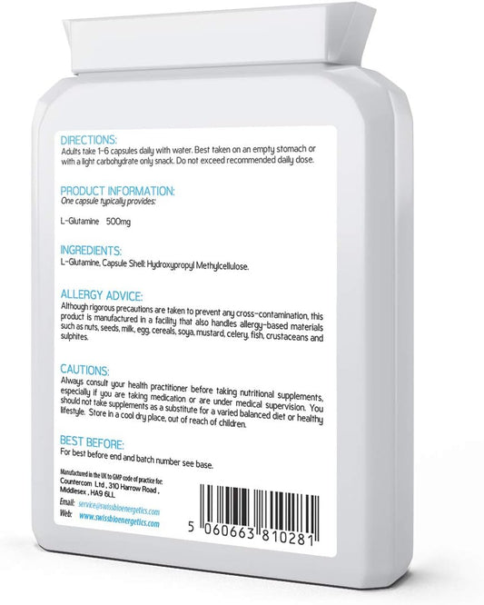 L-Glutamine 500Mg 90 Capsules - Pure Amino Acid With No Fillers Or Bin0.5 Grams