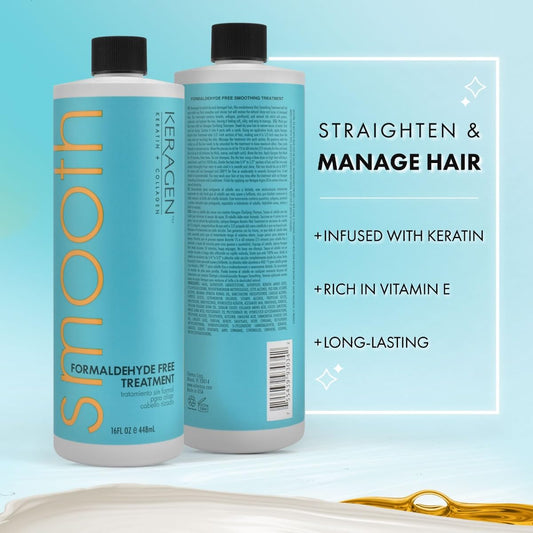 KERAGEN - Brazilian Keratin Smoothing Treatment, Blowout Straightening System for Dry and Damaged Hair, Formaldehyde Free, 16  - Eliminate Curls and Frizz, Fine to Medium Hair