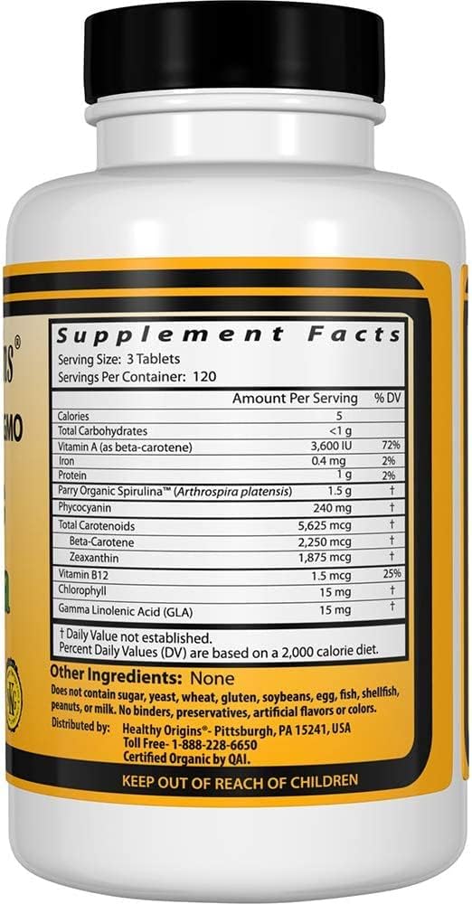 Healthy Origins Spirulina, 500 mg (Organic) - Organic Spirulina Tablet