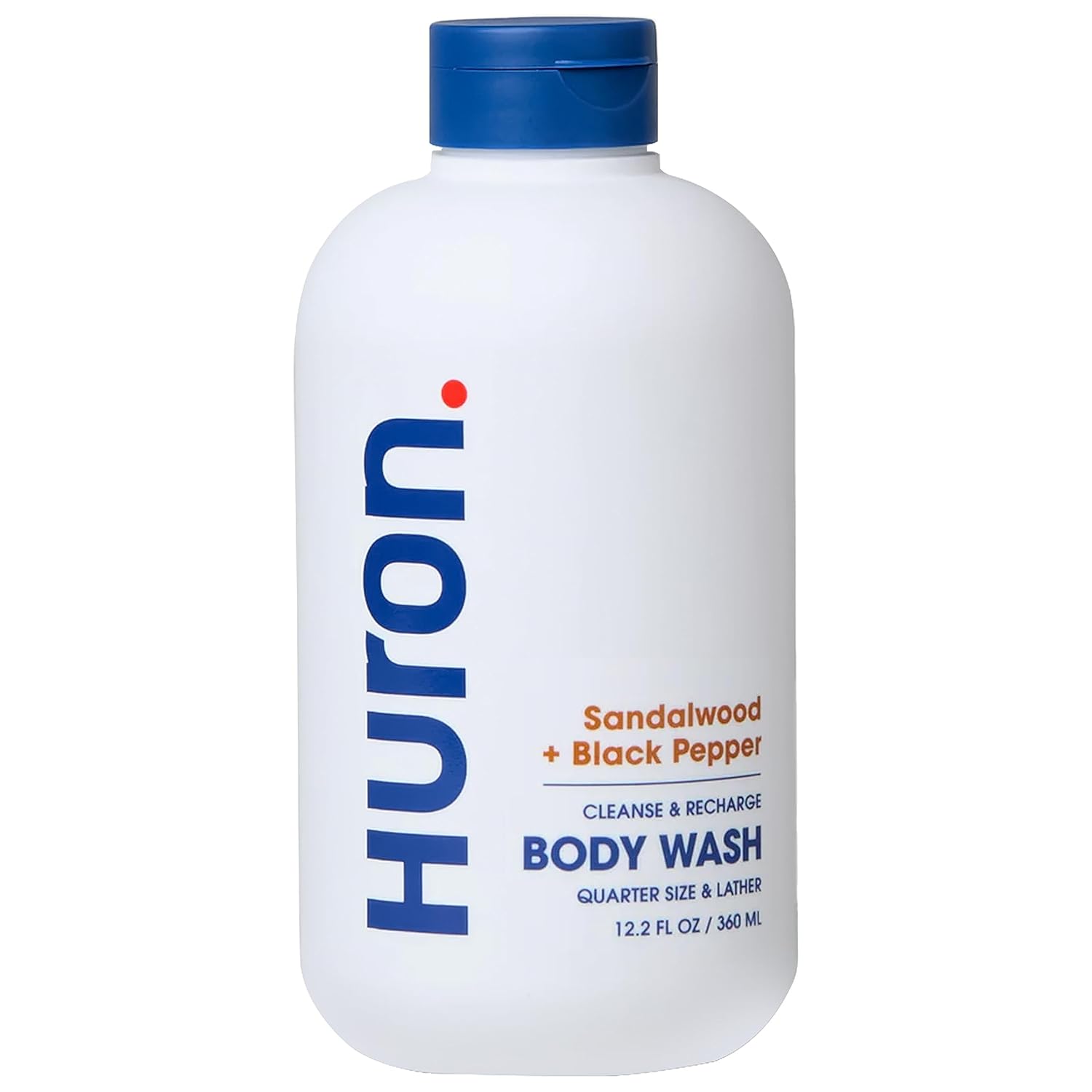 Huron Men’s Moisturizing Body Wash - Clean & Woody Scent of Sandalwood, Black Pepper, Cedarwood, & Amber - Made With Coconut Oil, Vitamin E & Witch Hazel - Vegan, Cruelty-Free - 12.2