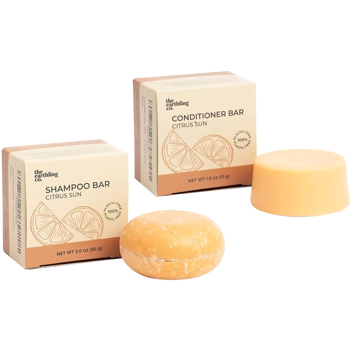 The Earthling Co. Bar Shampoo and Conditioner for Hair - Plant-Based Conditioner and Shampoo Bars for Hair of All Types - Citrus Sun Scent - No Parabens, Sulfates, Silicones and Plastic Packaging