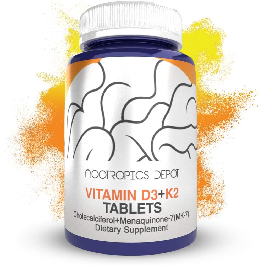 Nootropics Depot Vitamin D3 + K2 With Vitamin C Tablets | 60 Count | 1