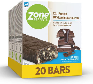 ZonePerfect Protein Bars, 12g Protein, 18 Vitamins & Minerals, Nutritious Snack Bar, Double Dark Chocolate, 20 Bars