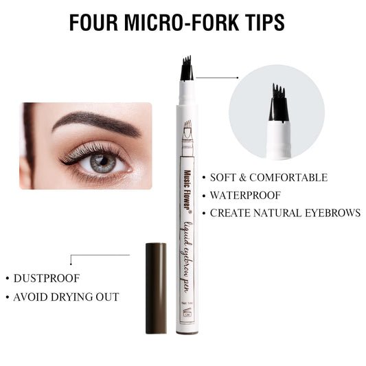 Music ower Eyebrow Pencil, Liquid Eyebrow Pen, Waterproof Brow Pen with Micro-Fork Tip, Smudgeproof Long Lasting Fine Sketch Microblading Pen, Chestnut