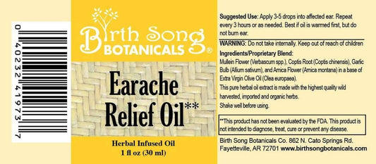 Birth Song Botanicals Earache Relief Tincture, Herbal Ear Supplement, 1oz Bottle