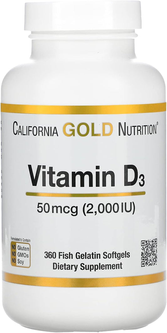 Vitamin D3, 50 mcg (2,000 IU), 360 Fish Gelatin Softgels, California G