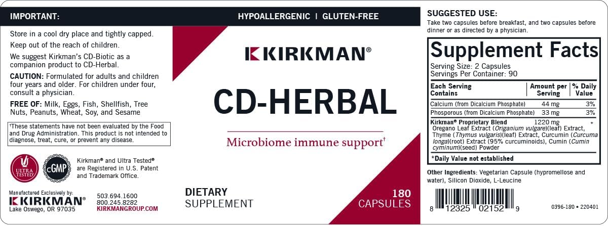 Kirkman CD-Herbal™ - Hypoallergenic | 180 Vegetarian Capsules