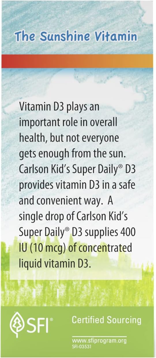 Carlson - Kid's Super Daily D3, Kids Vitamin D Drops, 400 IU (10 mcg) 