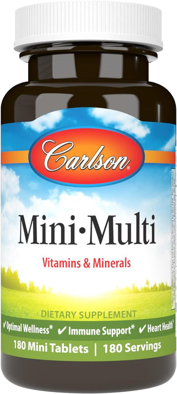 Carlson - Mini-Multi, Small Multivitamin Tablets, Vitamins & Minerals, Immune Support & Heart Health, Optimal Wellness, Mini Multivitamins, Multivitamin Mini Tabs, Easy to Swallow, 180 Mini Tablets