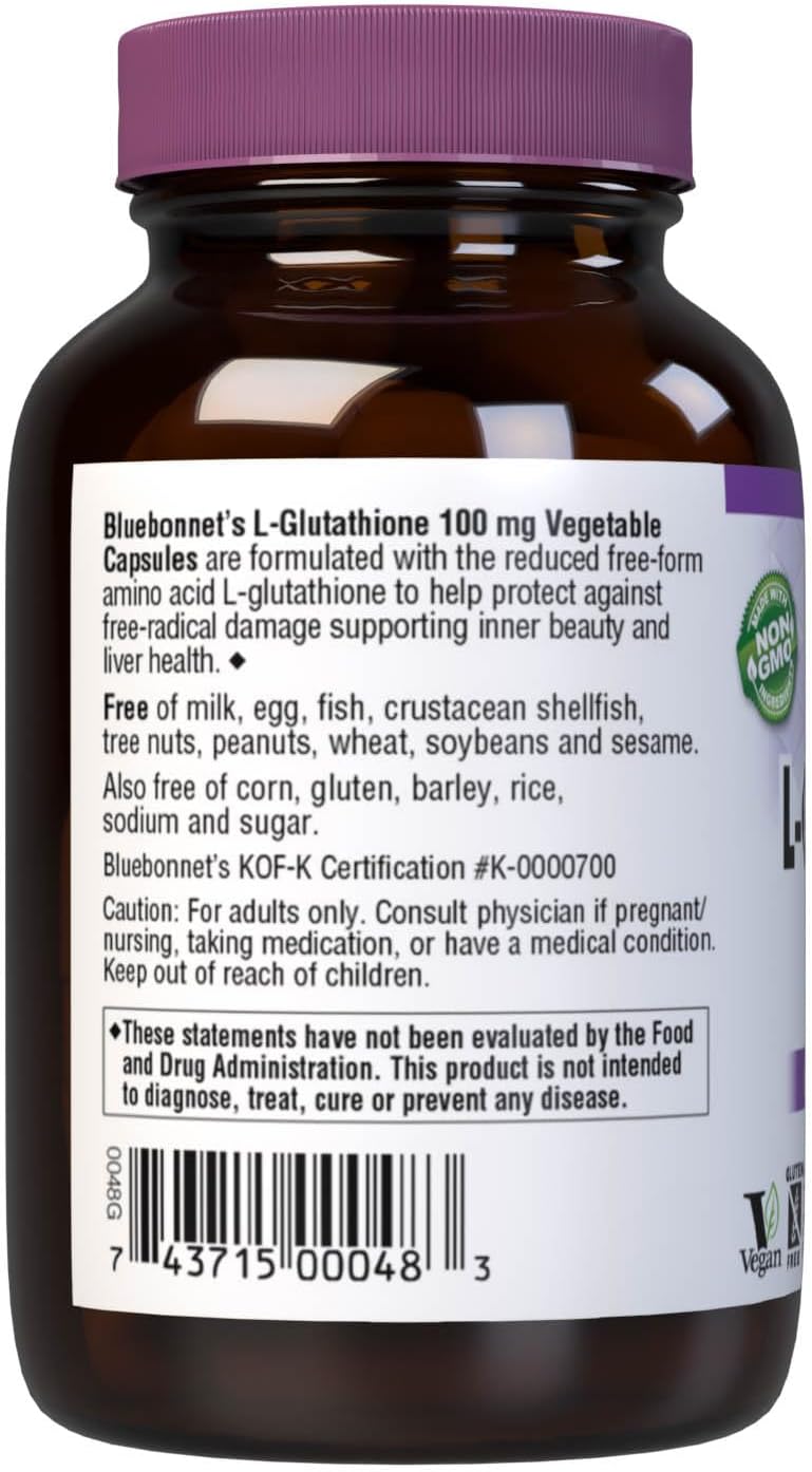 Bluebonnet Nutrition L-Glutathione 100mg, Free-Form Amino Acid, for Fr
