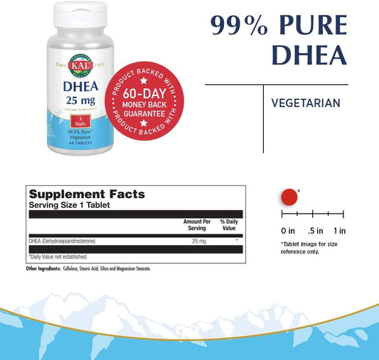 KAL DHEA Vegetarian Tablets, 25 mg, 60 Count