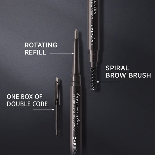 CRASLAN Makeup Brow Eyebrow Definer Pencil, Waterproof, Longlasting, Dual-Sided Brow Brush with Refill & Spoolie, 02 Mocha Brown, Quadrangle Tip