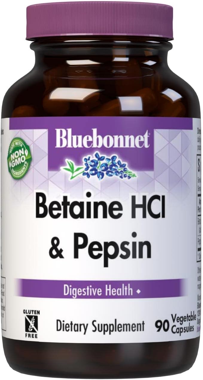 BlueBonnet Betaine HCI Plus Pepsin Vegetarian Capsules, 90 Count7.2 Ounces