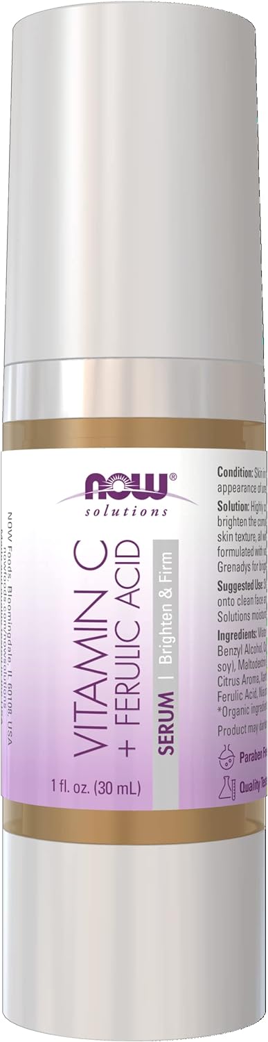 NOW Solutions, Vitamin C Serum Plus Ferulic Acid, Skin Brightening and Tightening, Highly Concentrated, 1-