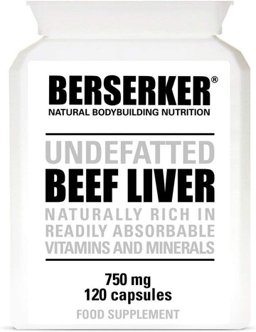 Berserker Desiccated Beef Liver 750mg 120 Capsules Un-defatted Meaning133 Grams