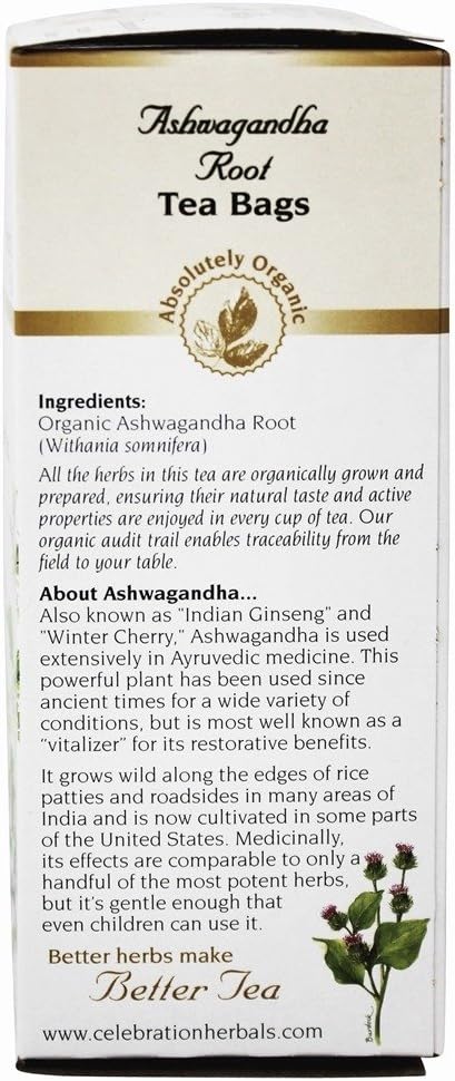 CELEBRATION HERBALS Ashwagandha Root Organic 24 Bag, 0.02 Pound