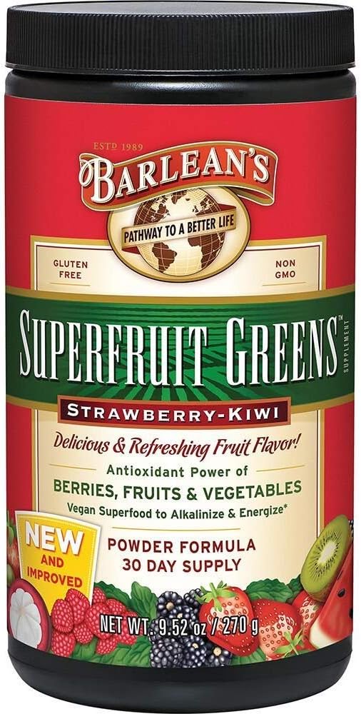 Superfruit Greens - Strawberry Kiwi Barlean's 9.5 Powder