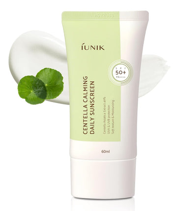 IUNIK Centella Calming Vegan Moisture SPF 50+ PA++++ Non-Sticky No White Cast Light-Weight Daily Sunscreen Reef-Safe UVA UVB Matte-Finish No-Scent 2  Beta-Glucan Dry Oily Sensitive Acne-Prone Skin Korean Skincare