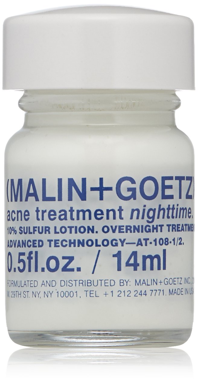 Malin + Goetz Acne Treatment Nighttime overnight spot-treatment, treats blemishes without drying skin. calms skin, fights impurities, prevents signs of scarring. all skin types, vegan, 0.5