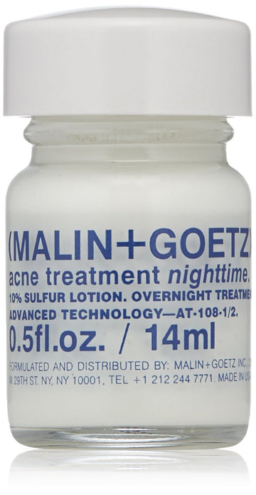 Malin + Goetz Acne Treatment Nighttime overnight spot-treatment, treats blemishes without drying skin. calms skin, fights impurities, prevents signs of scarring. all skin types, vegan, 0.5