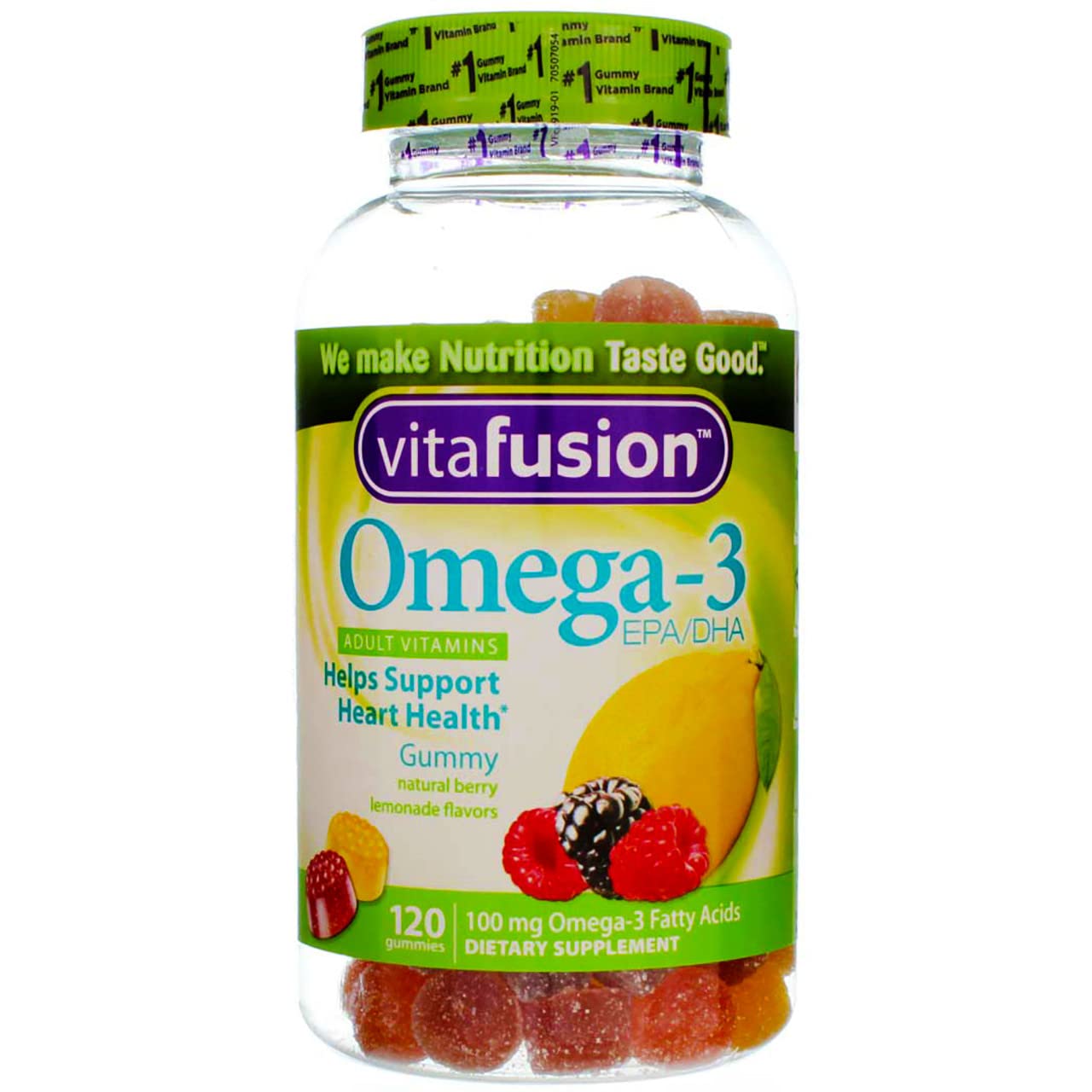 Vitafusion Omega 3 EPA/DHA Gummy Vitamins for Adults Dietary Supplement Lemon, Berry & Cherry avors 120 Each (Pack of 9)