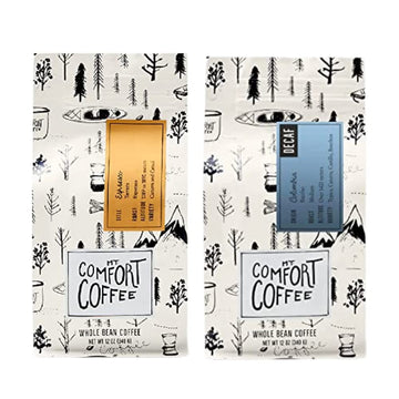 Mt. Comfort Coffee Espresso Roast & Decaf Medium Roast,  Bag, (Pack of 2) - Flavor Notes of Chocolate & Caramel - Roasted Whole Beans