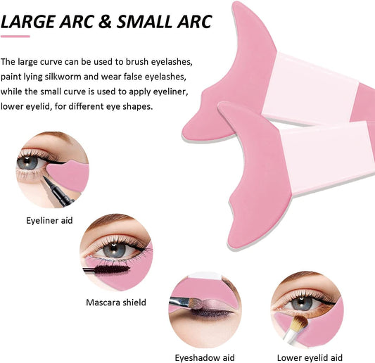 Deacocal Eyeliner Stencils 4Pcs Reusable Silicone Eyeliner Aid Mascara Shield Eyeliner Eyelash Eyeshadow Lipstick Applicator Guide Tool Multifunctional Eye Makeup Tool Easy to Use (Pink)