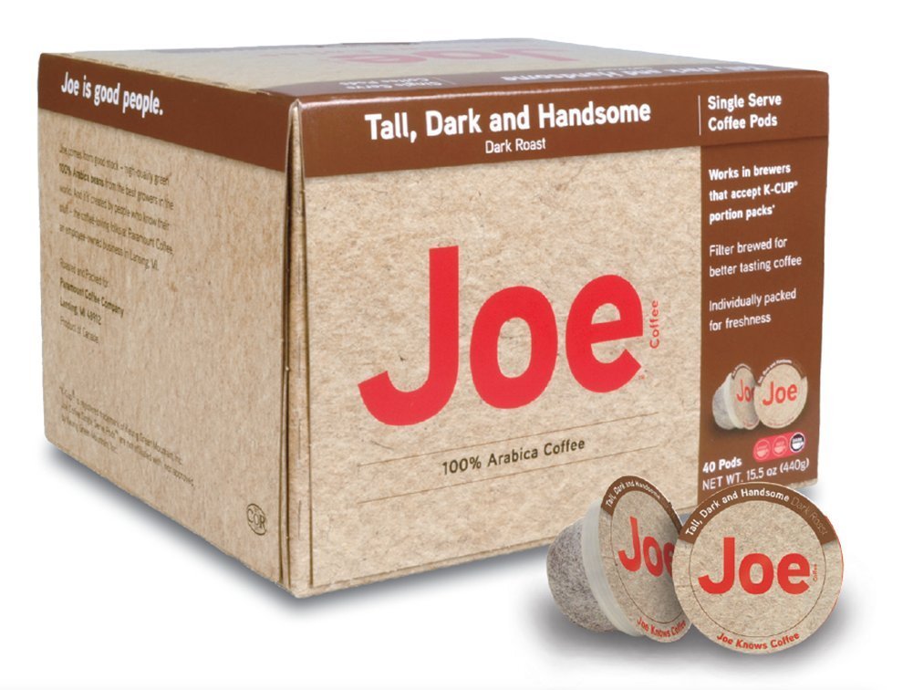 Joe Knows Coffee, Tall Dark and Handsome, Single Serve Coffee Pods, Rich, Bold Roast, 40 Count, Compatible with Keurig 2.0 Brewers