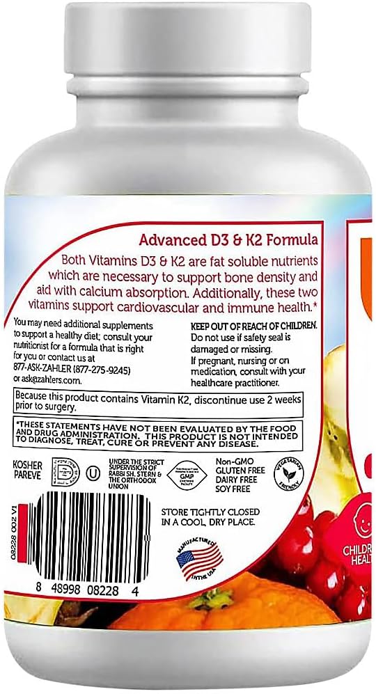 Zahler - Junior Vitamin D3 + K2 Chewable Tablets for Kids| Vitamin D f