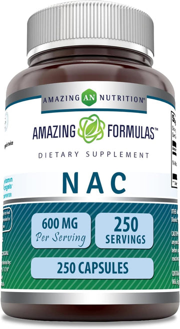 Amazing Formulas NAC N-Acetyl Cysteine 600mg 250 Capsules | Non-GMO | Gluten Free | Made in USA