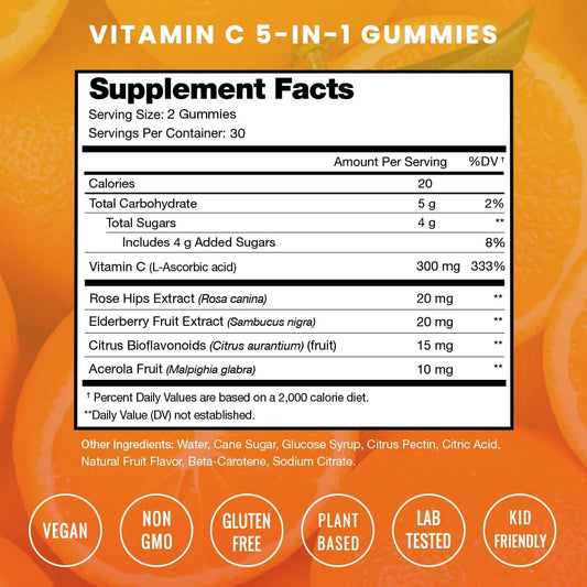 Vitamin C Gummies for Adults & Kids | 5-in-1 Immune System Support wit