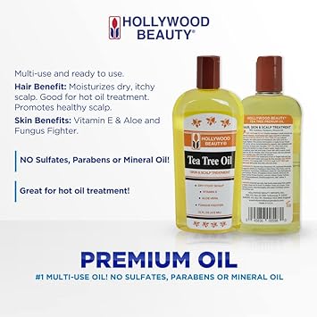  Hollywood Beauty Tea Tree Oil, 16oz Bottle, Hair, Skin & Sc