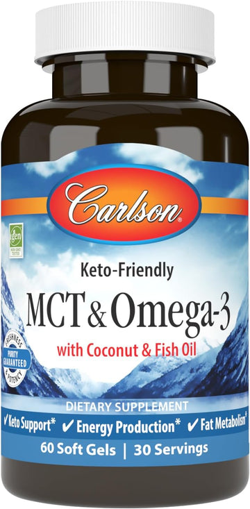 Carlson - MCT & Omega-3, Coconut Oil, Caprylic & Capric Acids, EPA & DHA, Energy Production, Fat Metabolism & Brain Heal