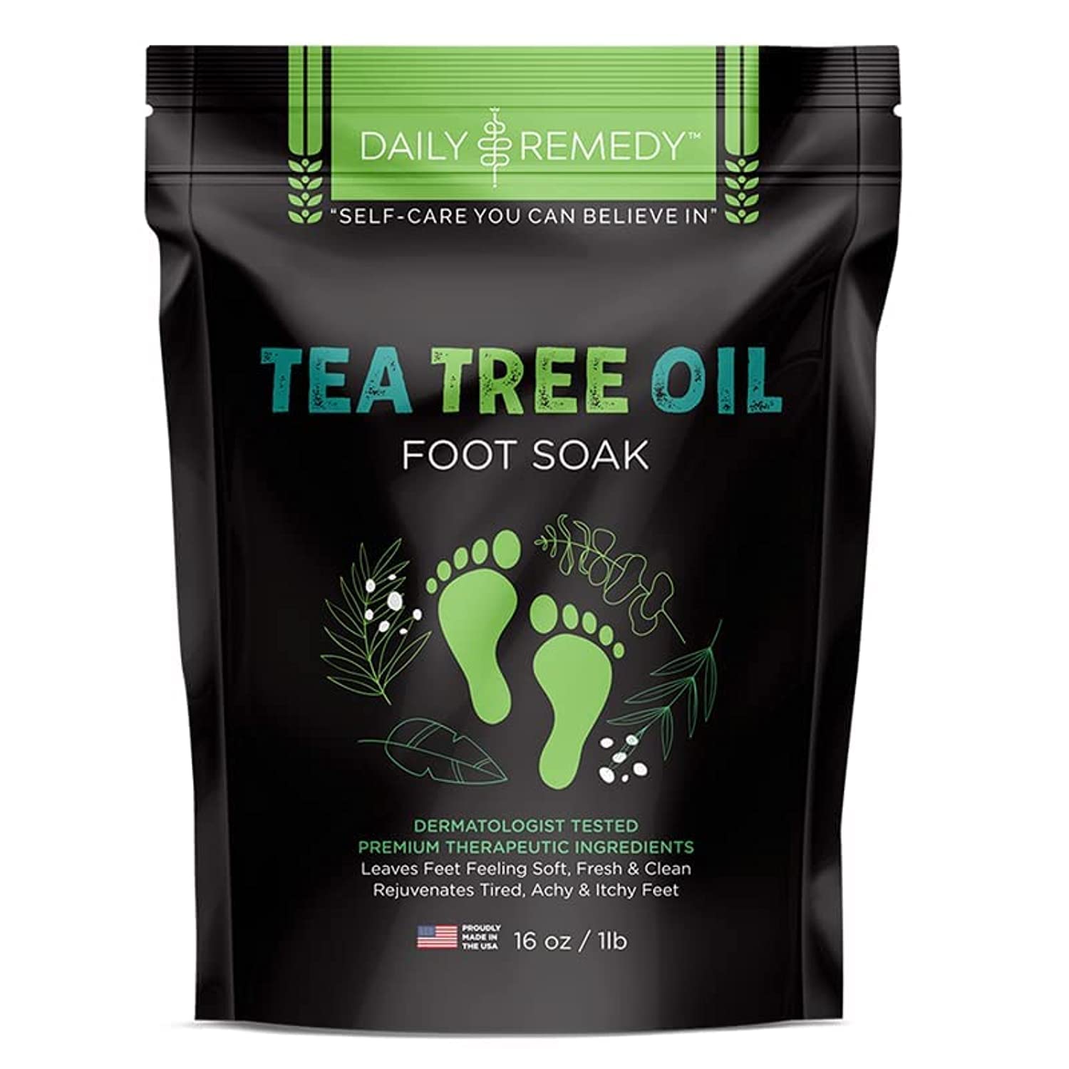 Tea Tree Oil Foot Soak with Epsom Salt - Made in USA - for Toenails, Athlete's Foot, itchy Feet, Stubborn Smelly Foot Odor, Pedicure, Foot Calluses & Soothes Sore Tired Achy Feet - 16