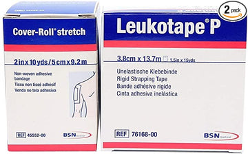 Leukotape P 1.5-Inch X 15-Yds & Cover-Roll Stretch 2-Inch X 10-Yds Combo Pack (One Roll Each)