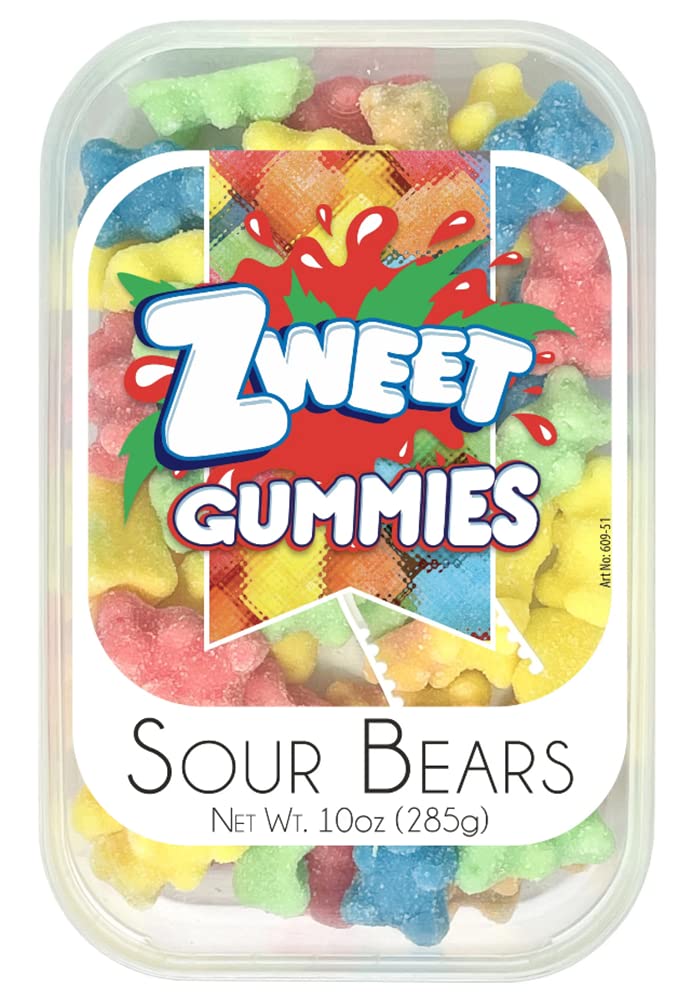 Zweet Sour Gummy Bears Candy 10 Ounce – Sour Kosher Candy, Halal Candy – Resealable Pack of Sour Gummy Candy