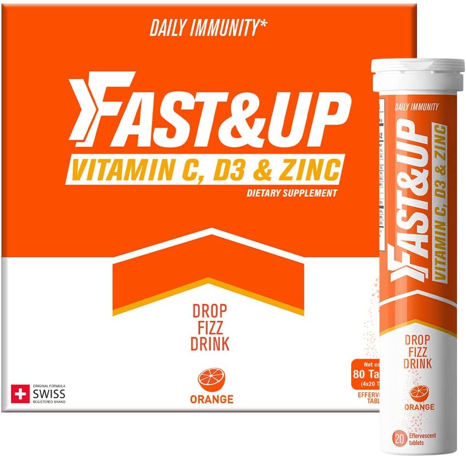 FAST&UP Vitamin C, Vitamin D & Zinc - Complete Immunity Booster - Saver Multipack - 80 Effervescent Tablets (4 X 20) - O