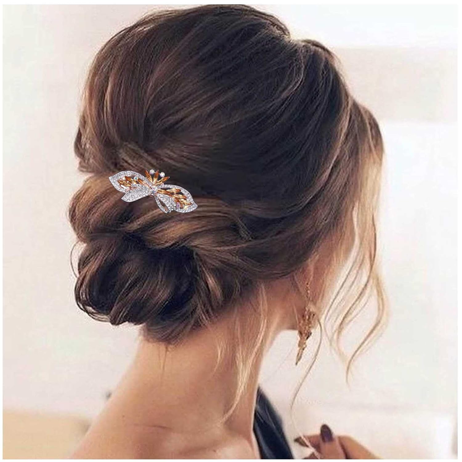 Yheakne Crystal Wedding Hair Clip Barrette Gold ower Rhinestone Hair Barrette Clip Bling Bridal Headpieces Decorative Head Clip Headwear Crystal Bride Hair Accessories for Women and Girls Gifts for Bridesmaid (Champagne)
