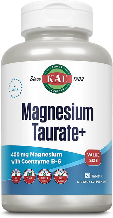 KAL Magnesium Taurate 400mg Plus CoEnzyme Vitamin B6, Chelated Magnesi