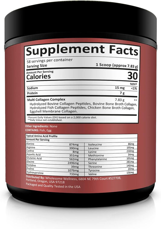 Multi Collagen Protein Powder Hydrolyzed (Type I Ii Iii V X) Grass-Fed All-In-One Super Bone Broth + Collagen Peptides - Premium Blend Of Grass-Fed Beef, Chicken, Wild Fish, Eggshell Collagen