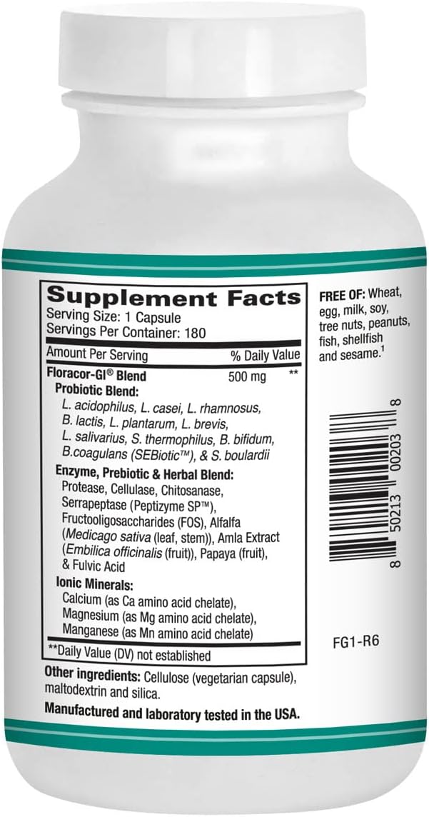 Floracor – Probiotics & Enzymes to Support Intestinal & Gut Heath –180