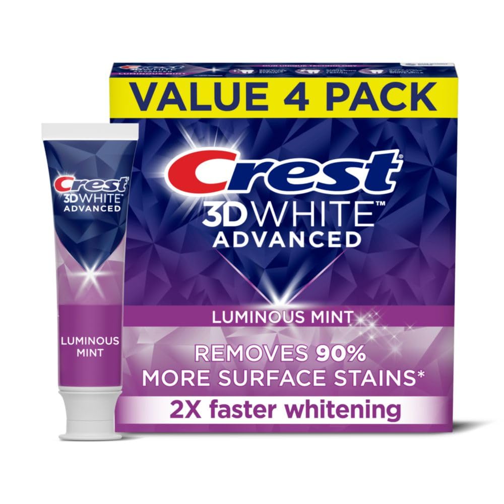 Crest 3D White Toothpaste, Advanced Luminous Mint, Teeth Whitening Toothpaste, 3.7  (Pack of 4)