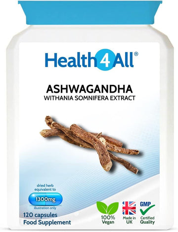 Ashwagandha 1300mg 120 Capsules (V) Vegan Capsules. Indian Ginseng. Wi60 Grams