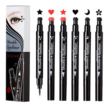Mysense 6 Pcs Liquid Stamp Eyeliner,Double-sided Seal Eye Liners for Women Waterproof Eyeliner Pencil Eye-liner Stencils,With Black Color of owers Heart Moon Star and Red Color of Heart Star