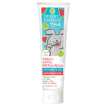 Desert Essence, Green Apple Watermelon Toothpaste Kids Gel, 4.7 . - Safe to Swallow, uoride Free, SLS Free, Gluten-Free, Vegan, Plant Powered Formula, Great Tasting, Removes Plaque and Buildup